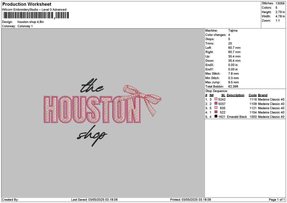 Houstontext 0305 Embroidery File 6 sizes