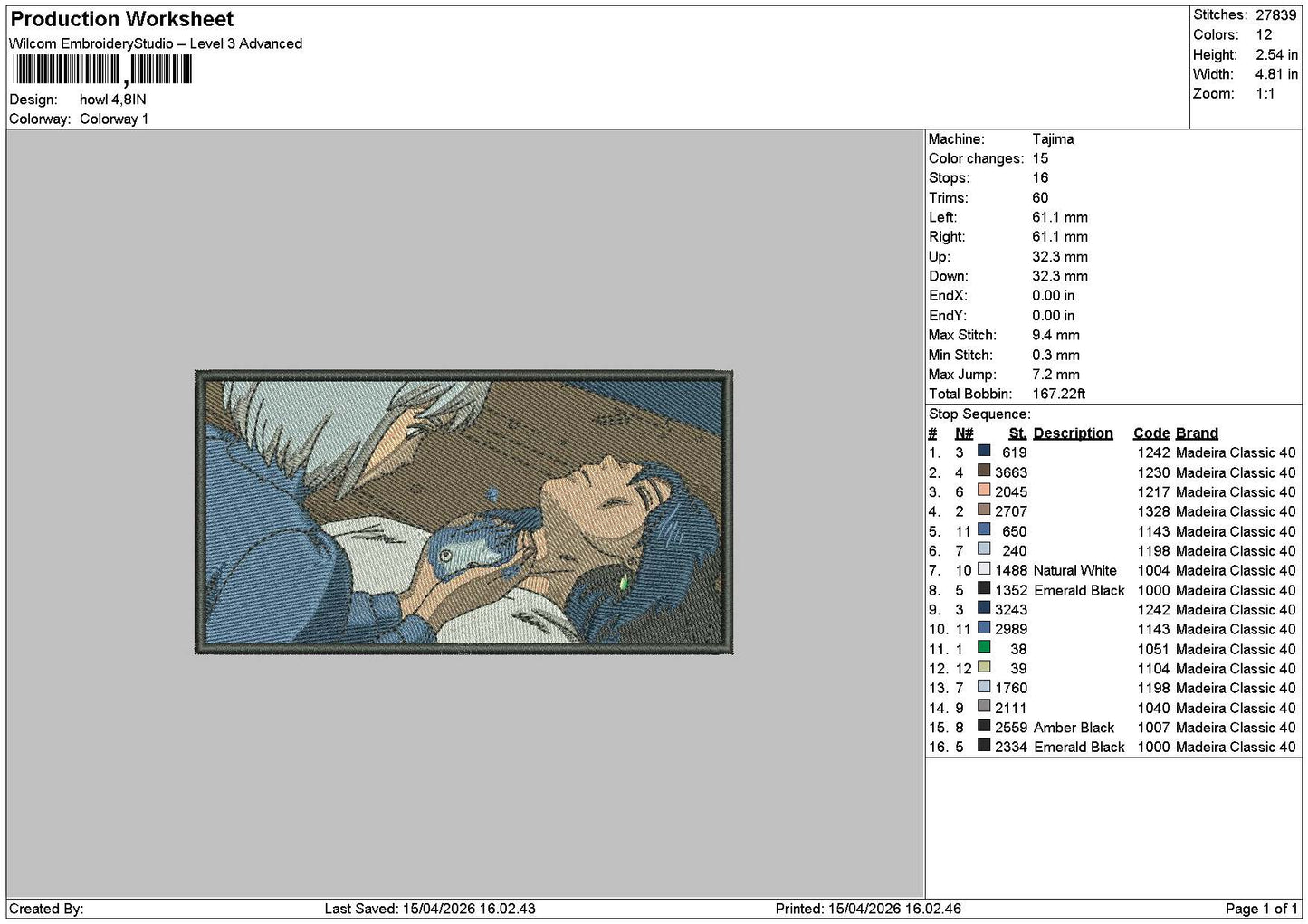 Howl1504 Embroidery File 6 sizes