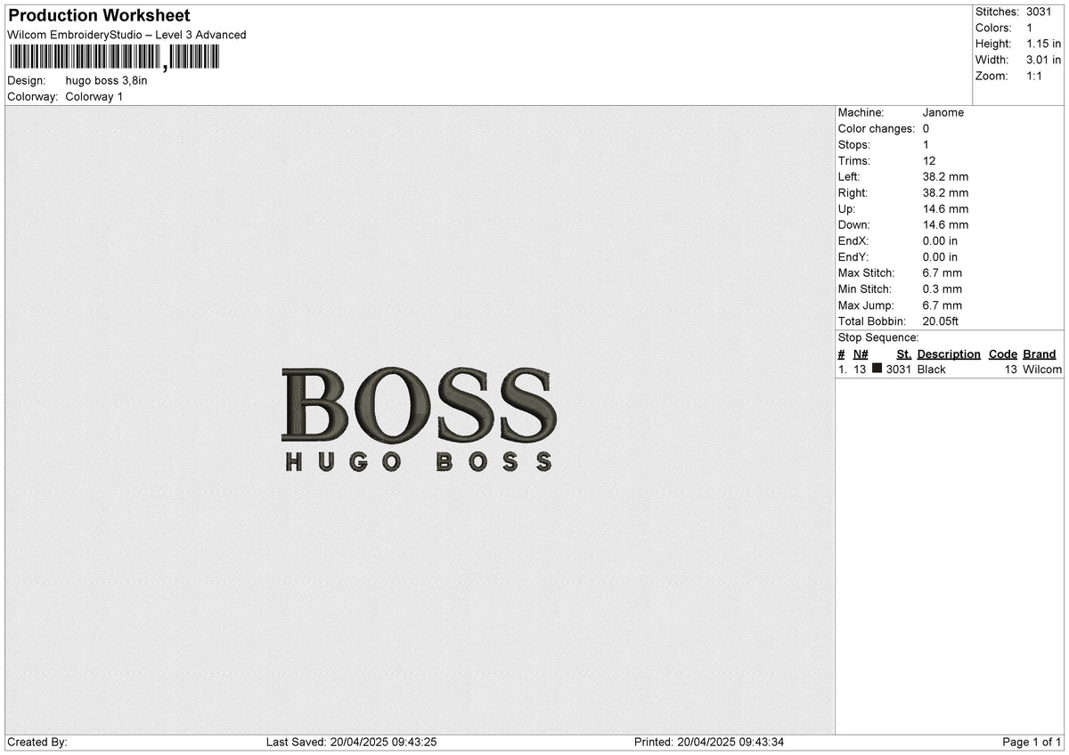 Hugo Boss Embroidery File 6 size