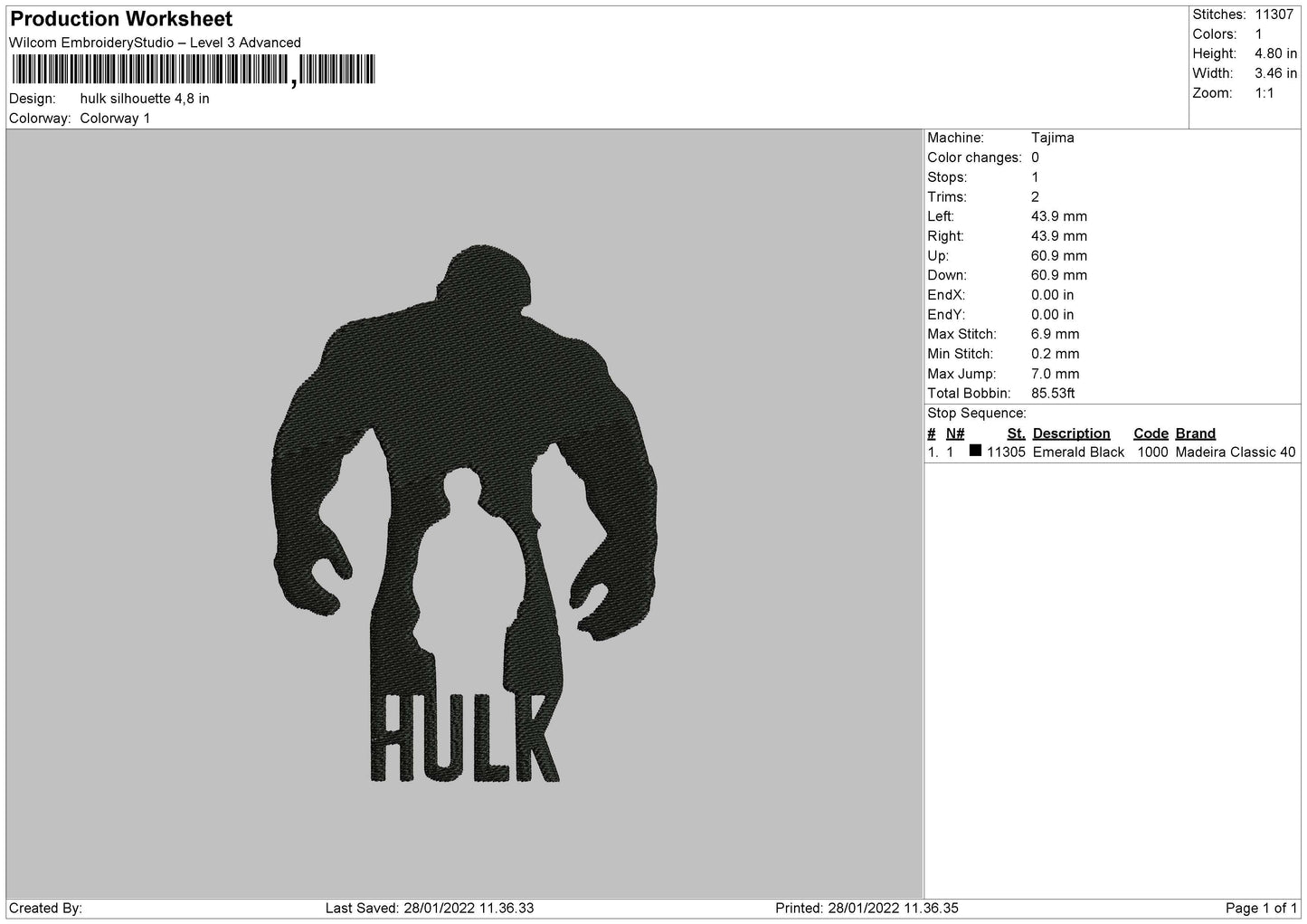Hulk Silhouette Embroidery