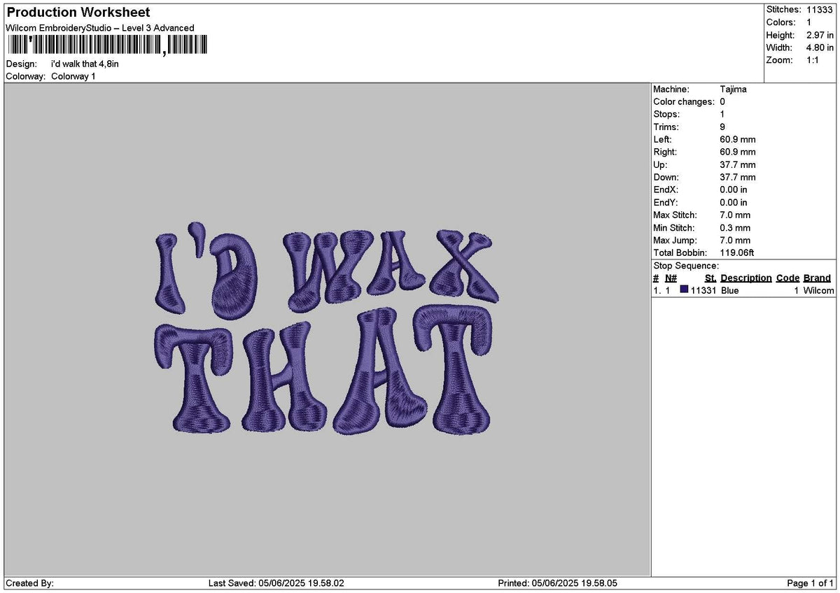 Waxtext 0506 Embroidery File 6 sizes