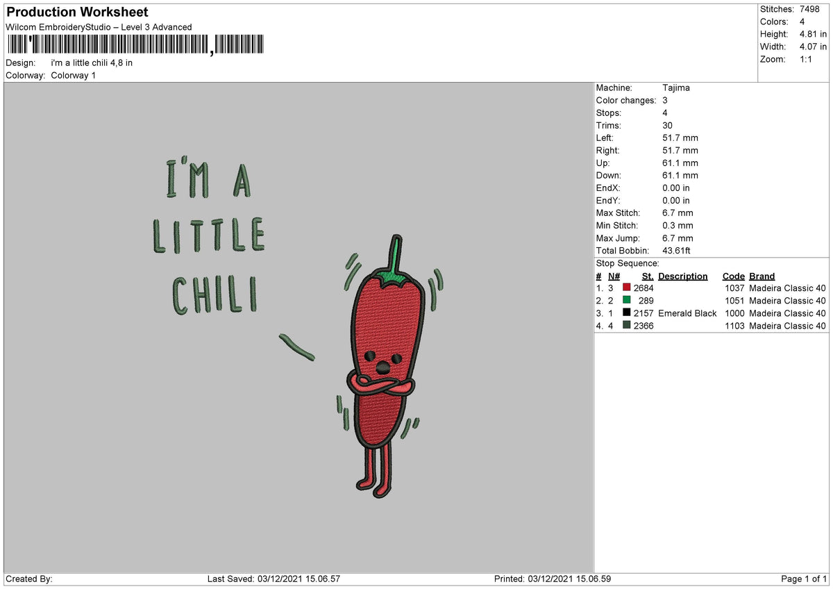 Im a Little Chili Embroidery