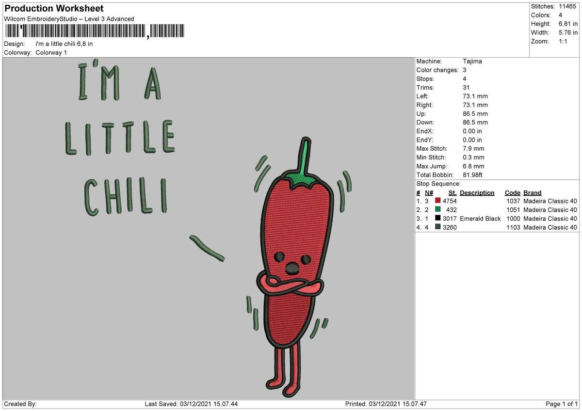 Im a Little Chili Embroidery
