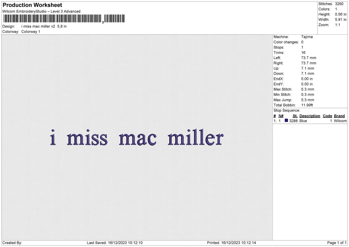 I miss mac miller v2  Embroidery File 6 size