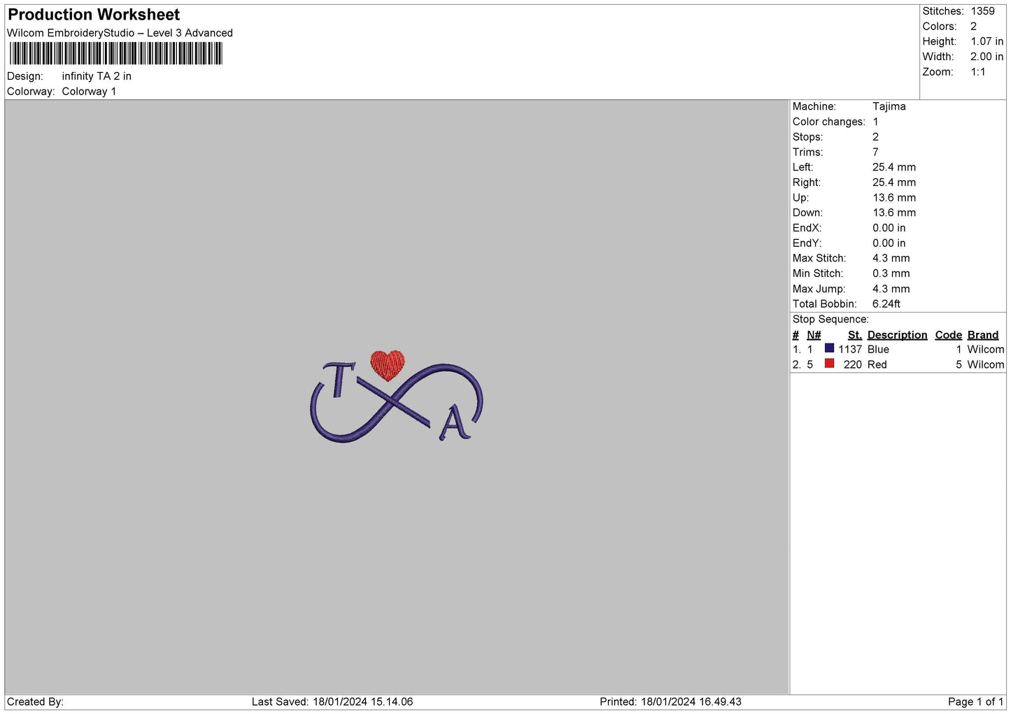 Infinity Ta Embroidery File 6 sizes
