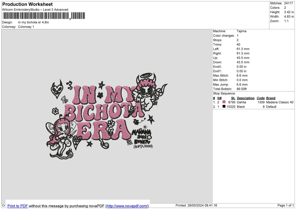 In my bichota er Embroidery File 6 size