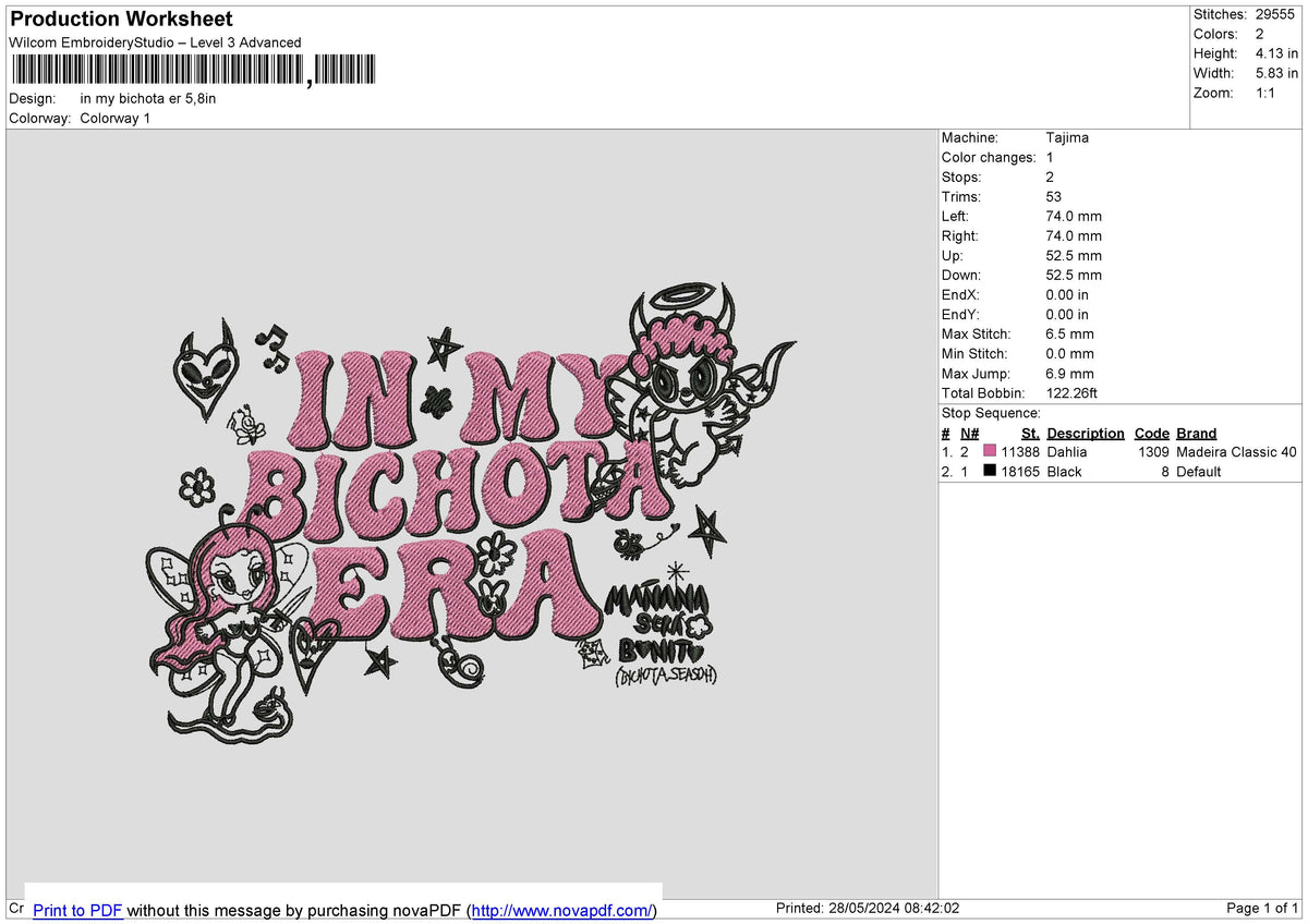 In my bichota er Embroidery File 6 size