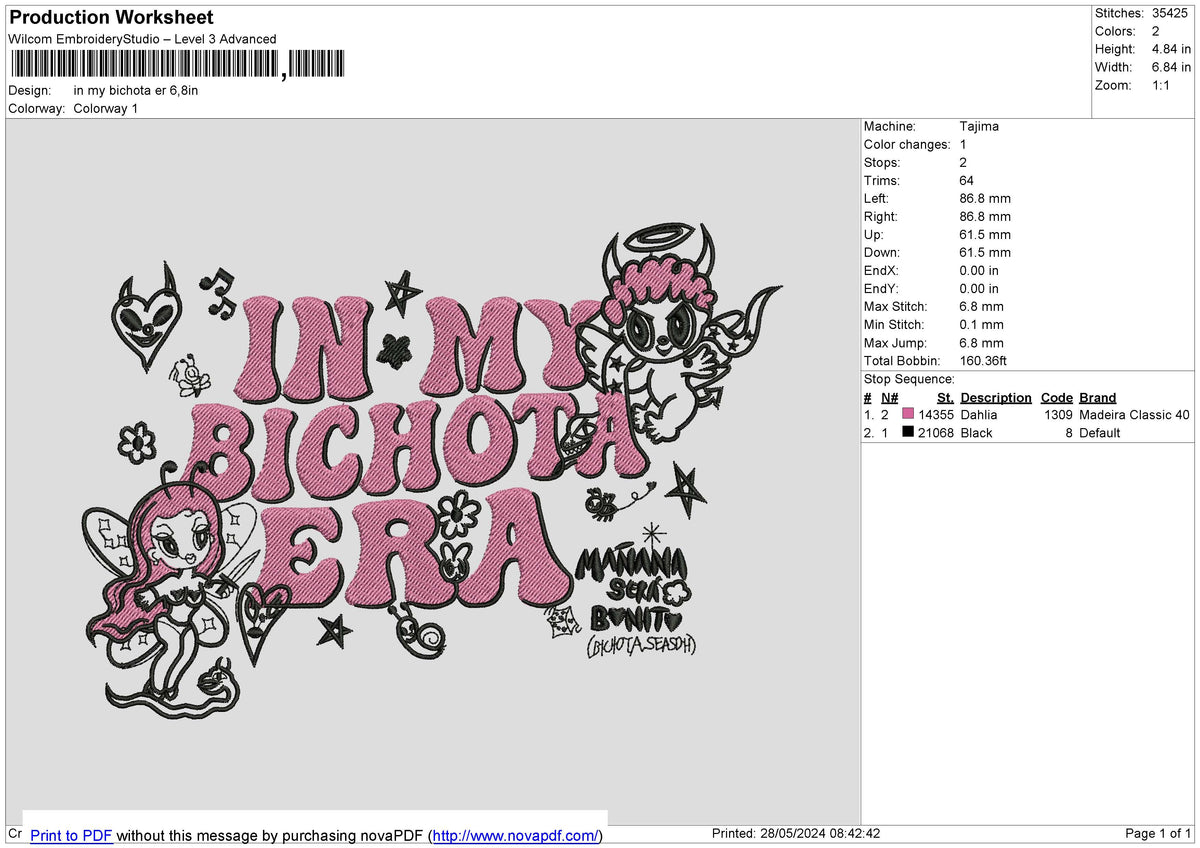 In my bichota er Embroidery File 6 size