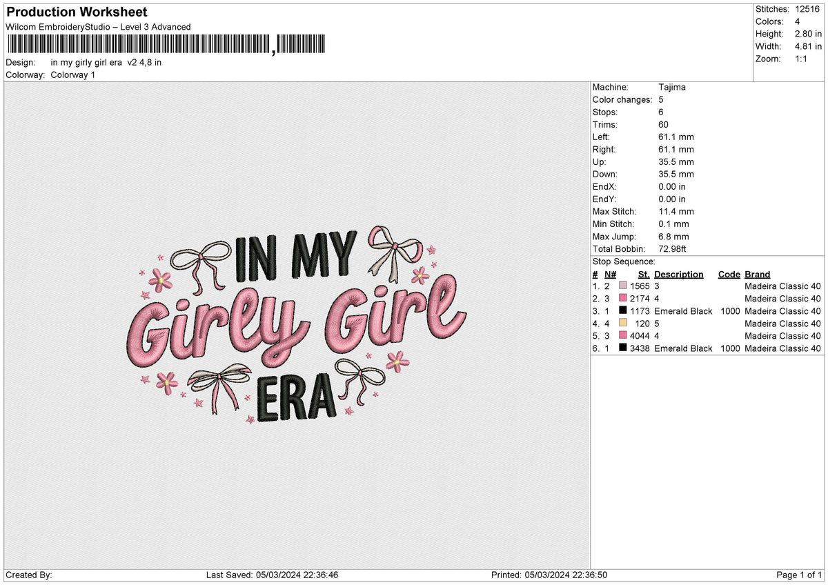 In my girly girl era v2 Embroidery File 6 size
