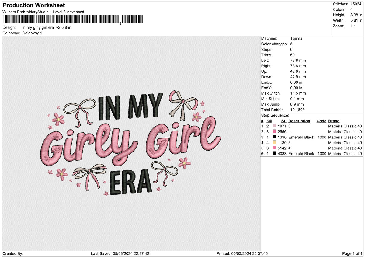 In my girly girl era v2 Embroidery File 6 size