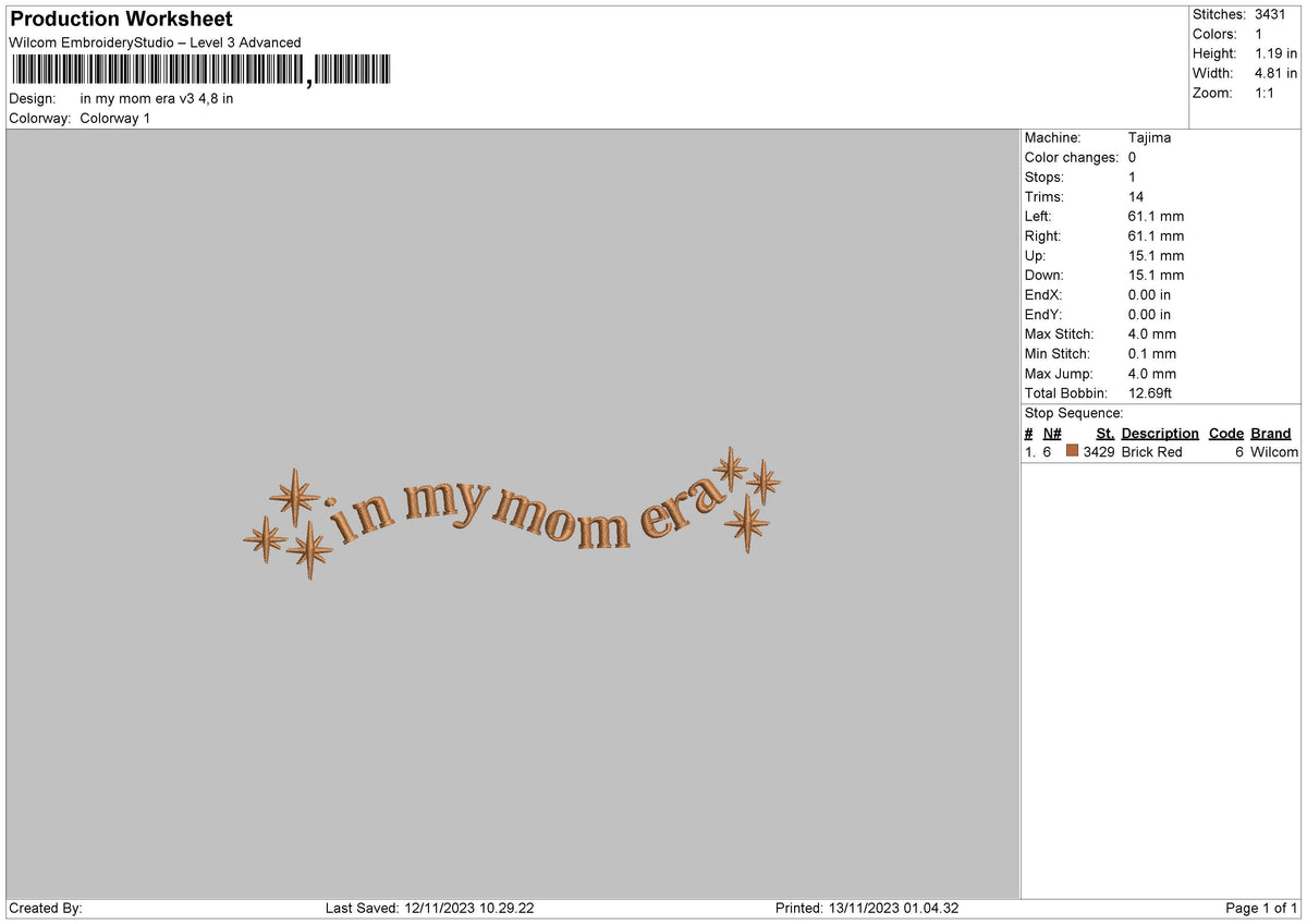 Mom Era V3 Embroidery File 6 sizes