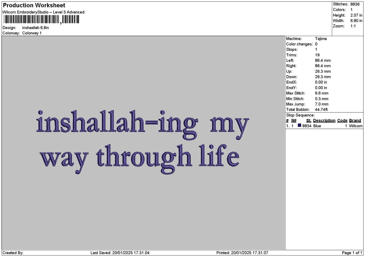 Inshallah Text Embroidery File 6 sizes