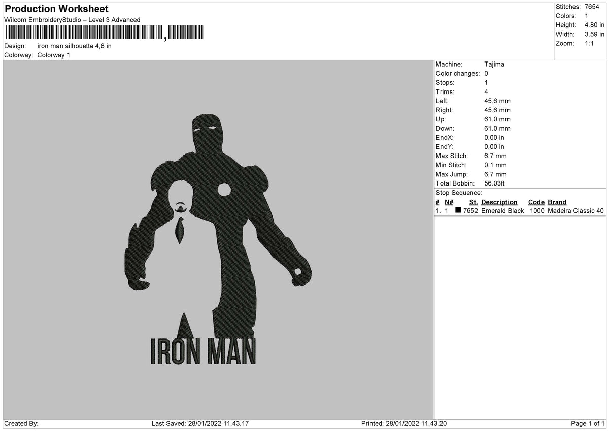 Iron Man Silhouette  Embroidery