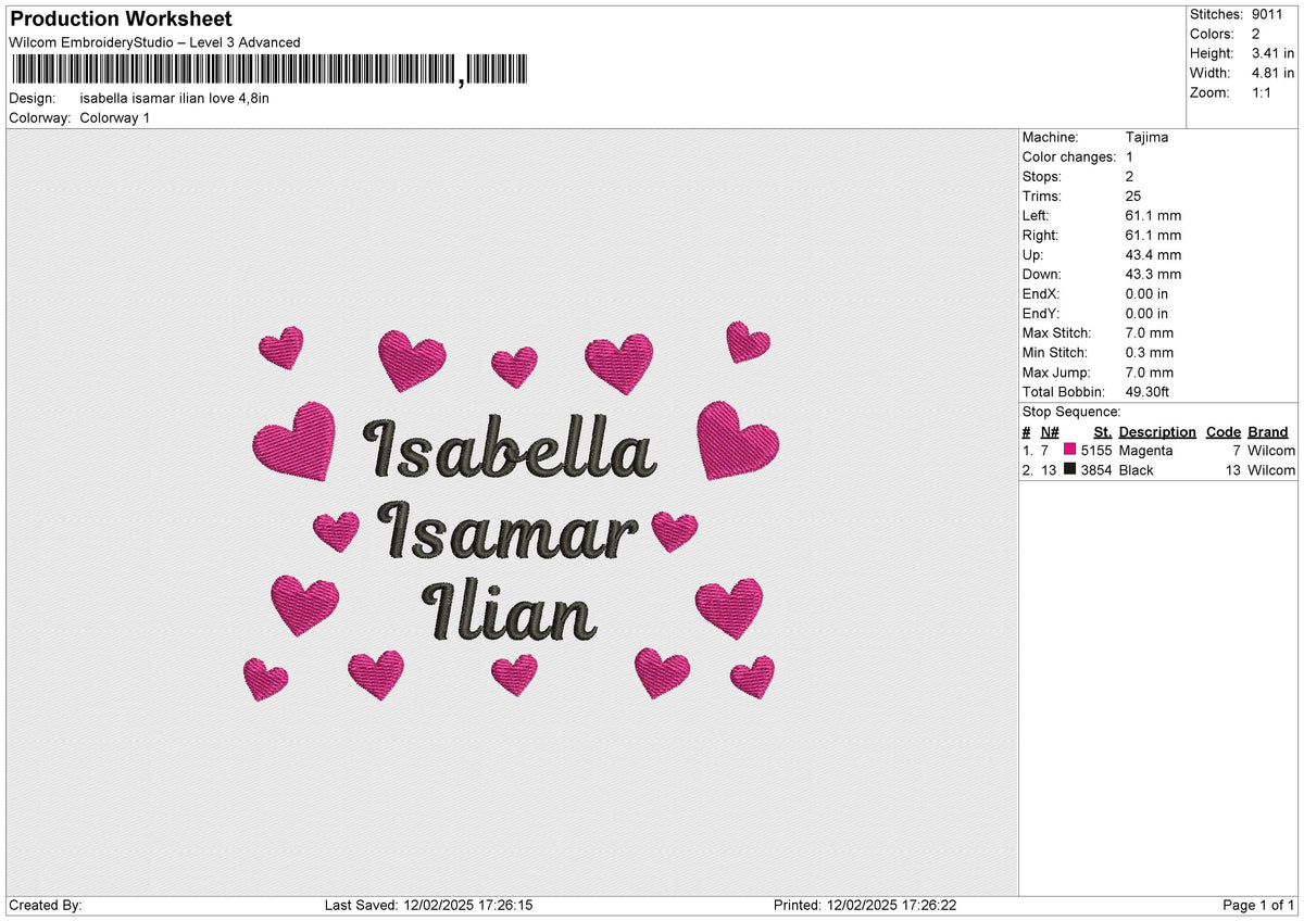 Isabella Isamar Iilian love Embroidery File 6 size