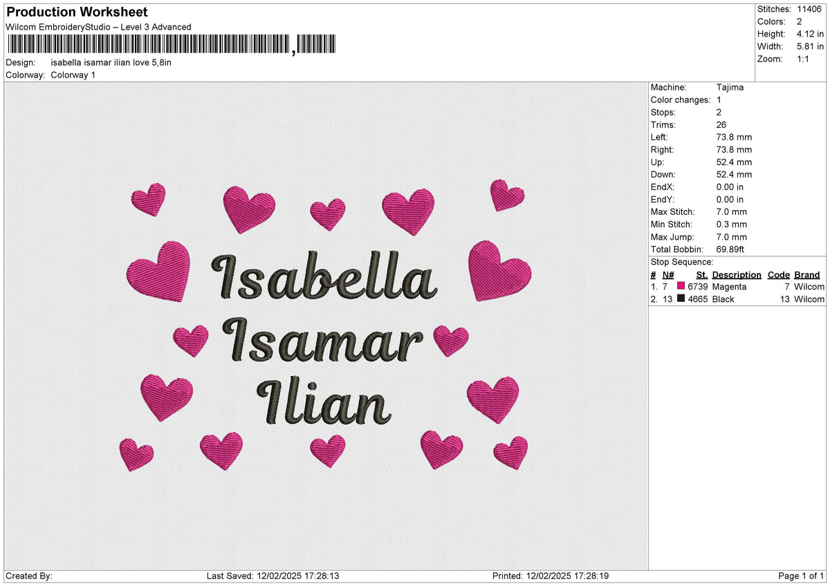Isabella Isamar Iilian love Embroidery File 6 size