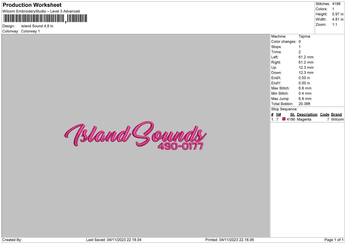 Island S Embroidery File 6 sizes