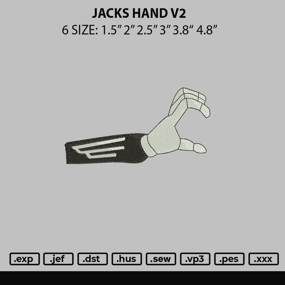 Jacks Hand V2 Embroidery File 6 sizes