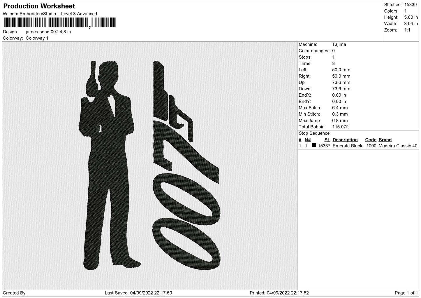 James Bond 007 Embroidery