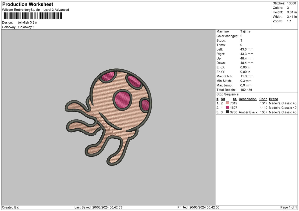 Jellyfish01 Embroidery File 6 sizes