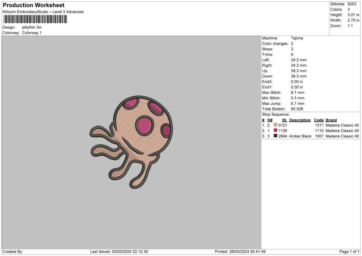 Jellyfish01 Embroidery File 6 sizes