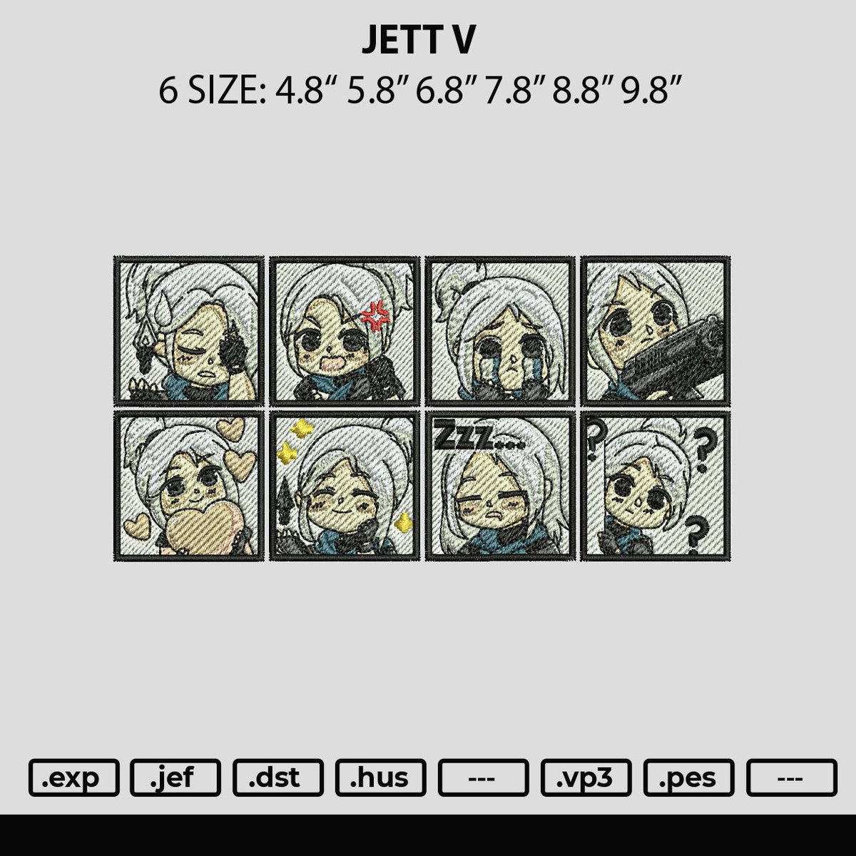 Jett V Embroidery File 6 sizes