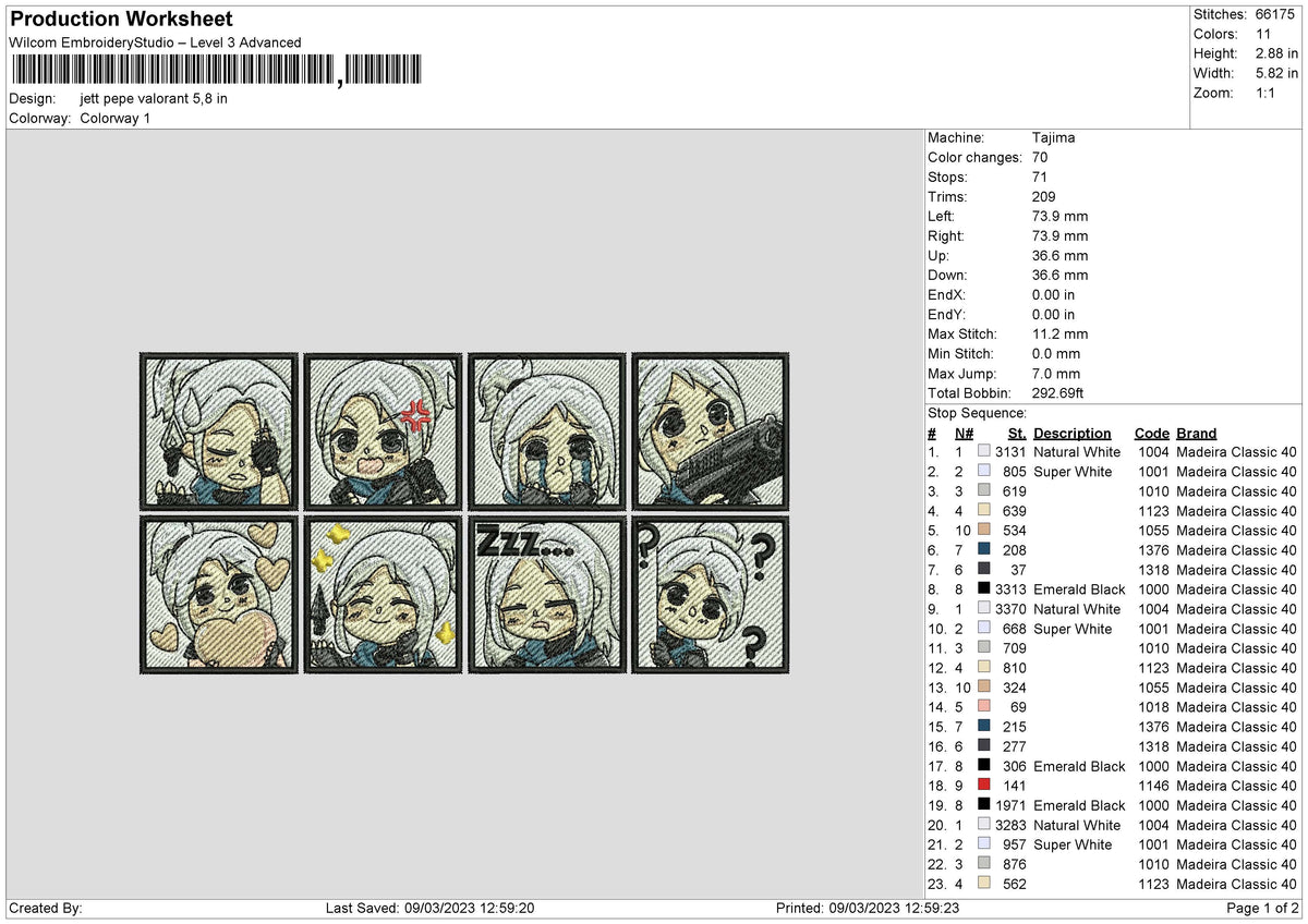 Jett V Embroidery File 6 sizes