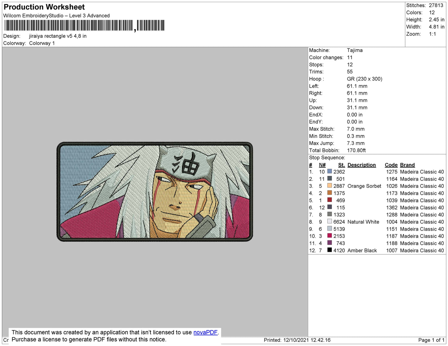 Jiraiya Rectangle Embroidery