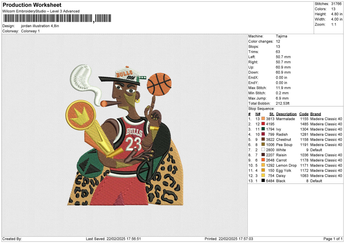 Jordan illustration Embroidery File 6 size