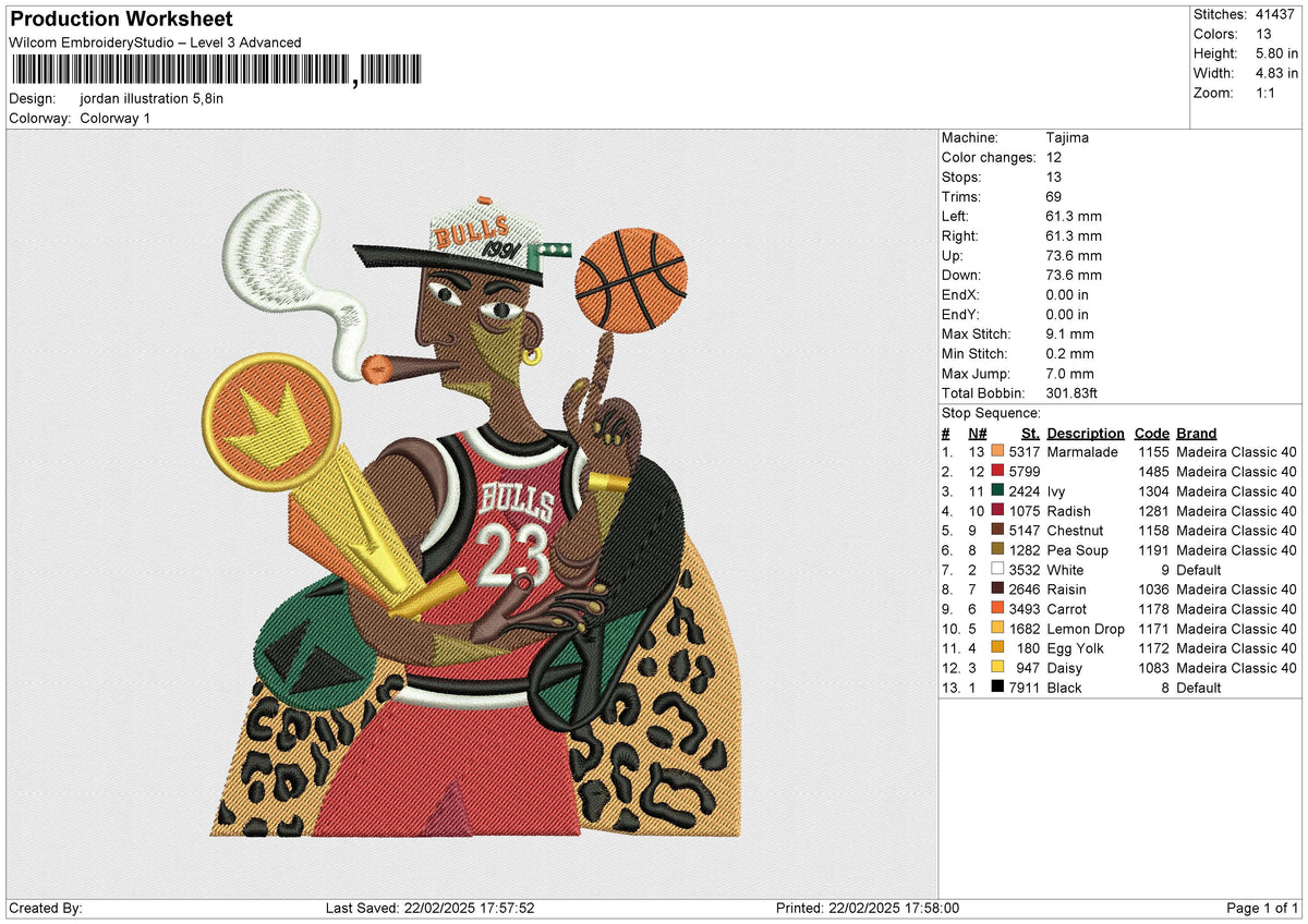 Jordan illustration Embroidery File 6 size