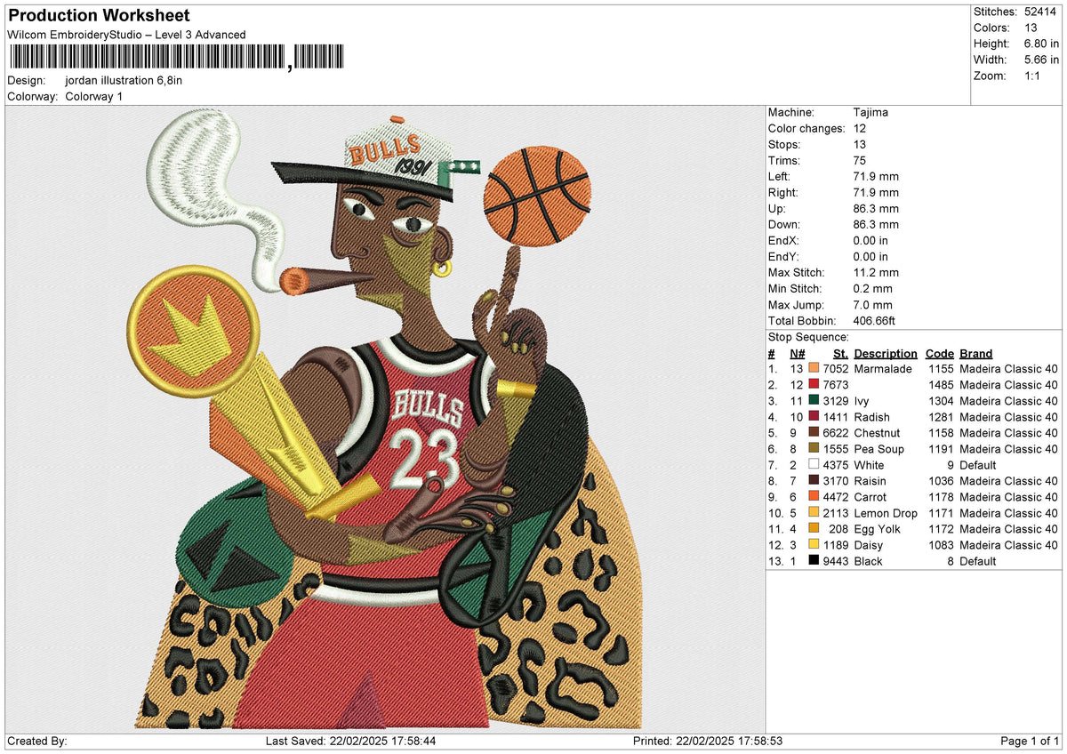 Jordan illustration Embroidery File 6 size