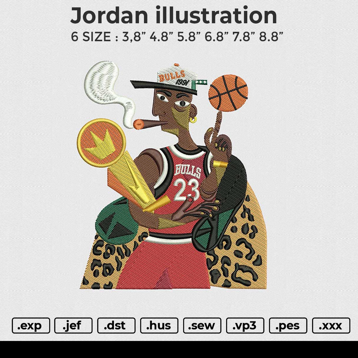 Jordan illustration Embroidery File 6 size