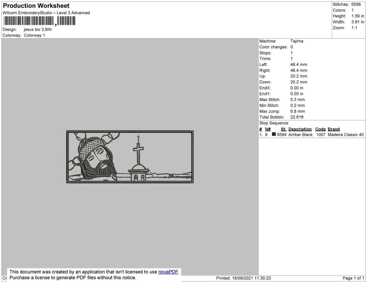 Jesus Rectangle BW Embroidery File 7 size