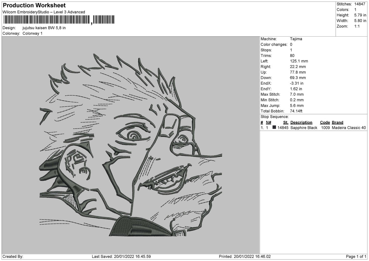 Jujutsu Kaisen BW 03 Embroidery