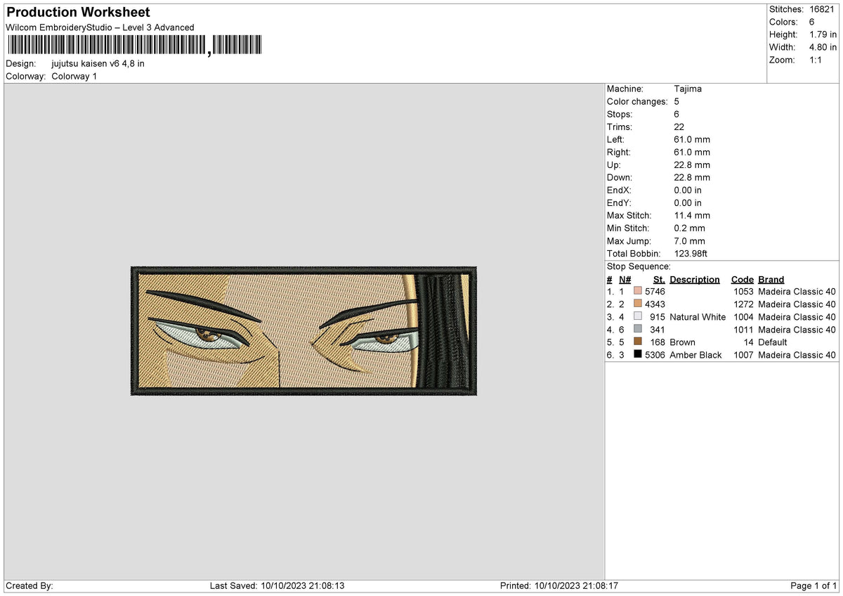 Jujutsu kaisen v6 Embroidery File 6 size