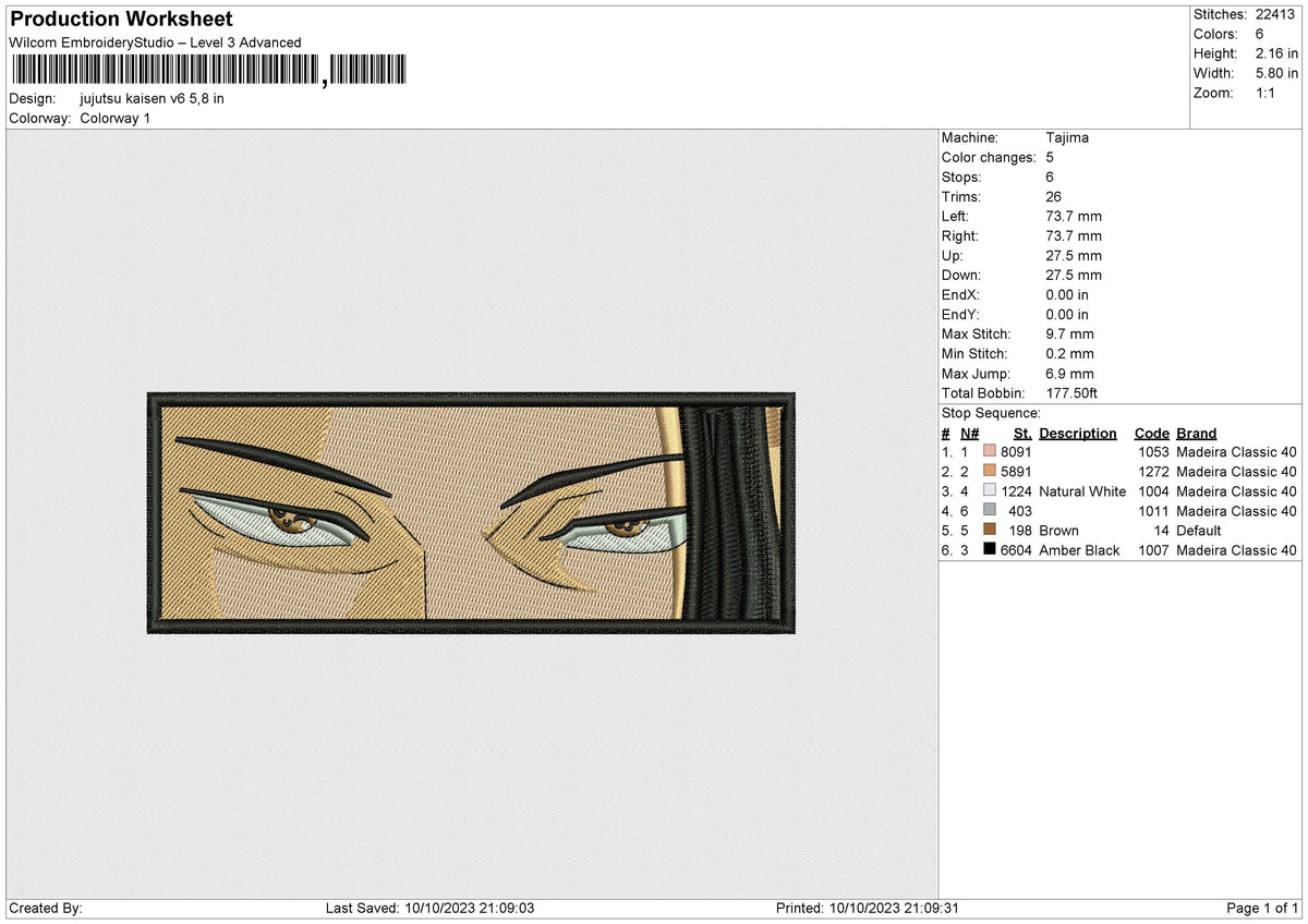 Jujutsu kaisen v6 Embroidery File 6 size