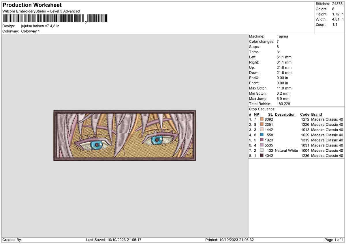 Jujutsu kaisen v7 Embroidery File 6 size