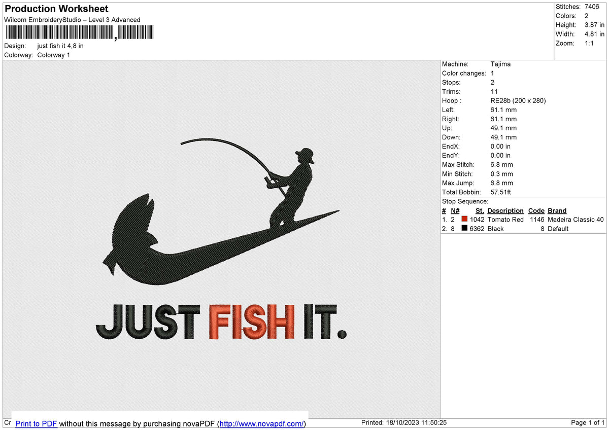 Just fish it Embroidery File 6 size