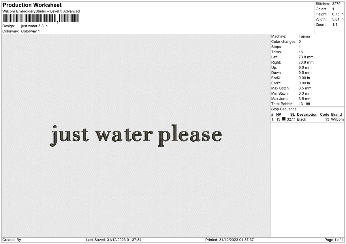 Just Water Embroidery File 6 size
