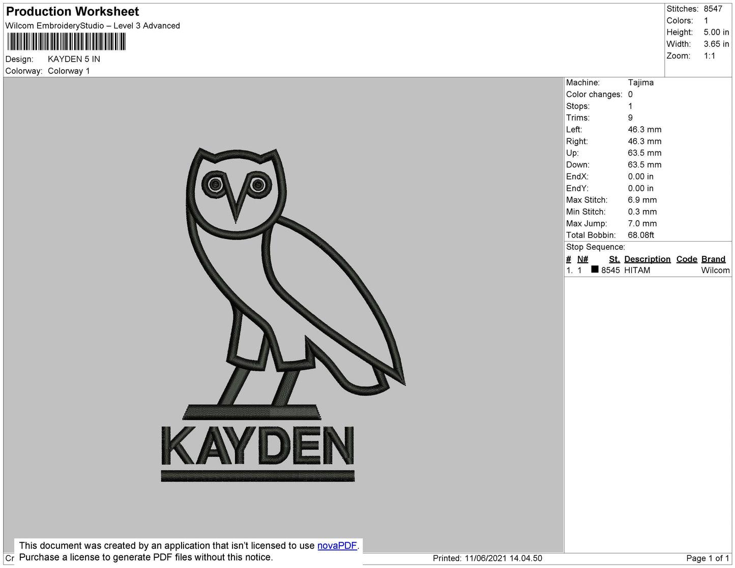 Kayden Embroidery File