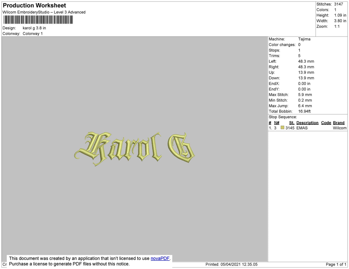 Karol G text Embroidery