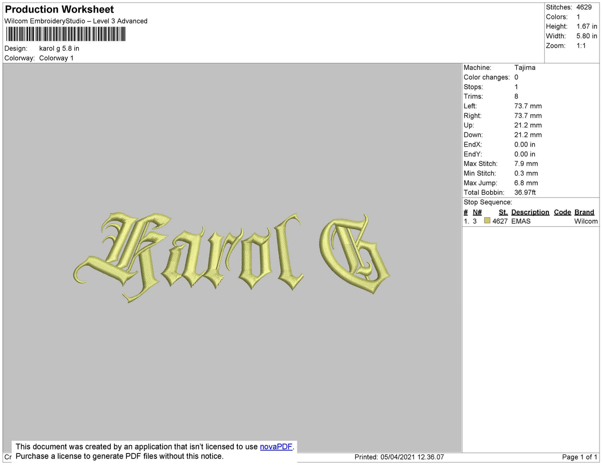 Karol G text Embroidery