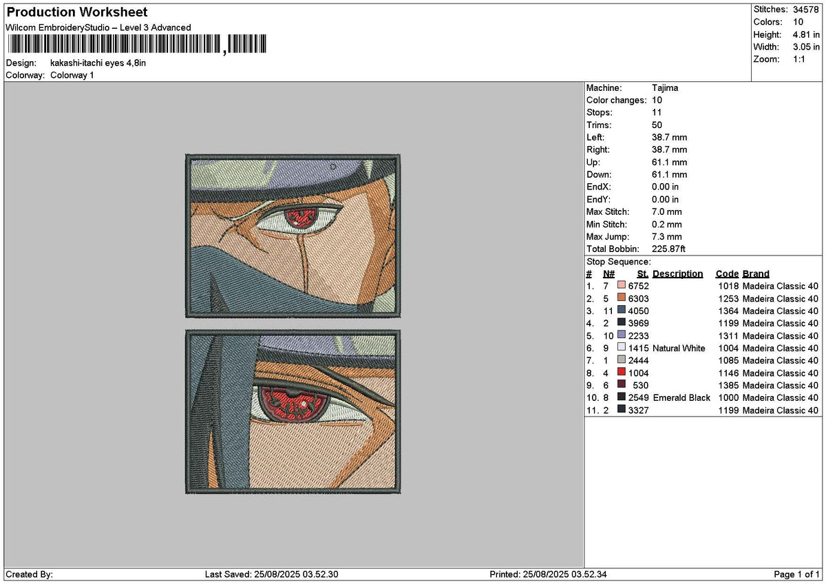 Itachikakashi Eyes Embroidery File 6 sizes