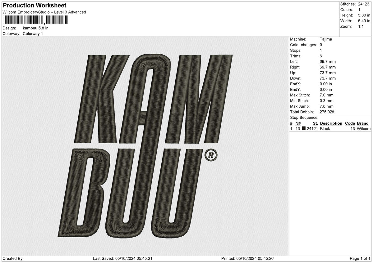 Kambuu Embroidery File 6 size