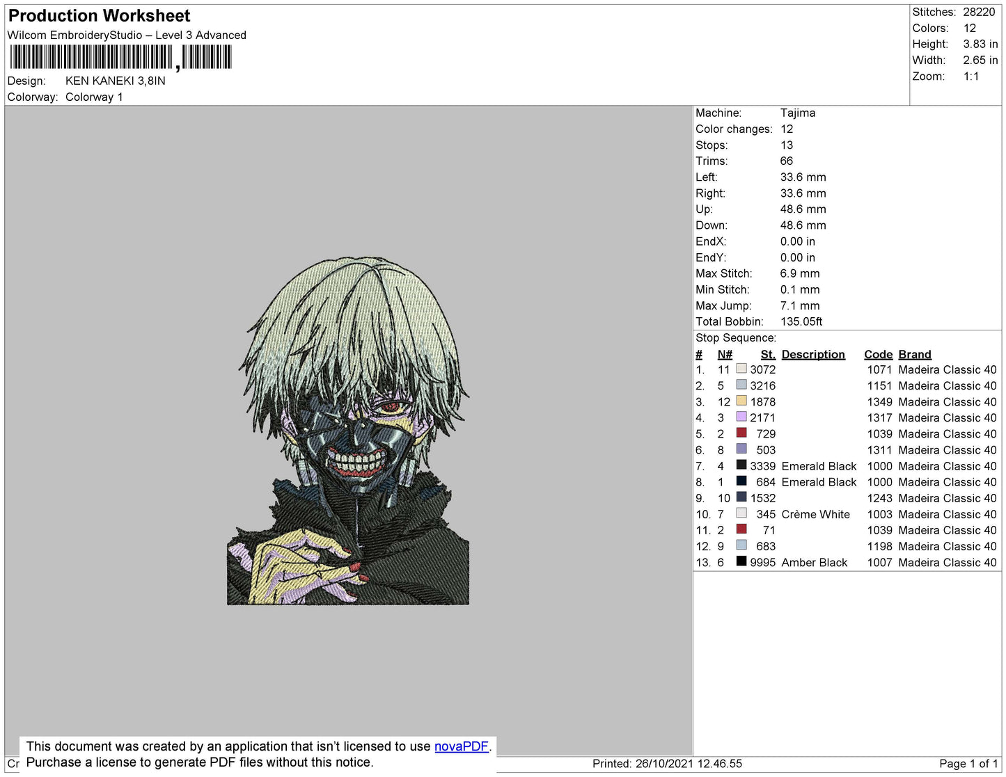 Kan Kaneki Embroidery