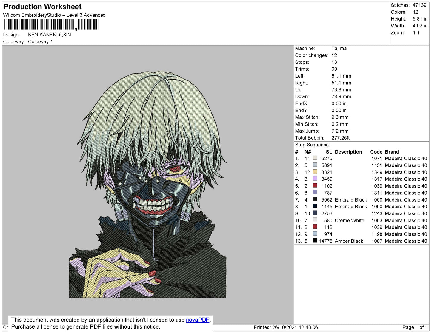 Kan Kaneki Embroidery