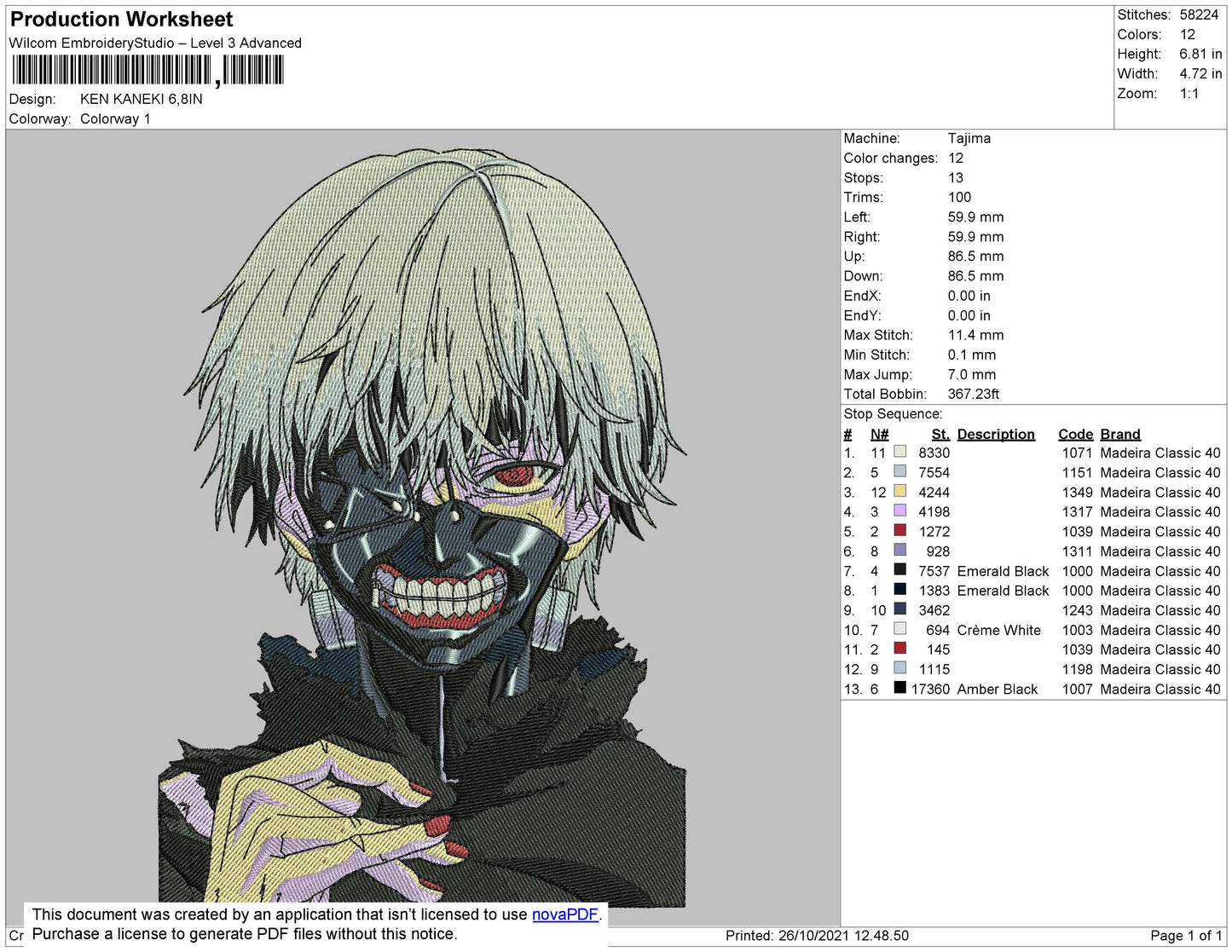 Kan Kaneki Embroidery