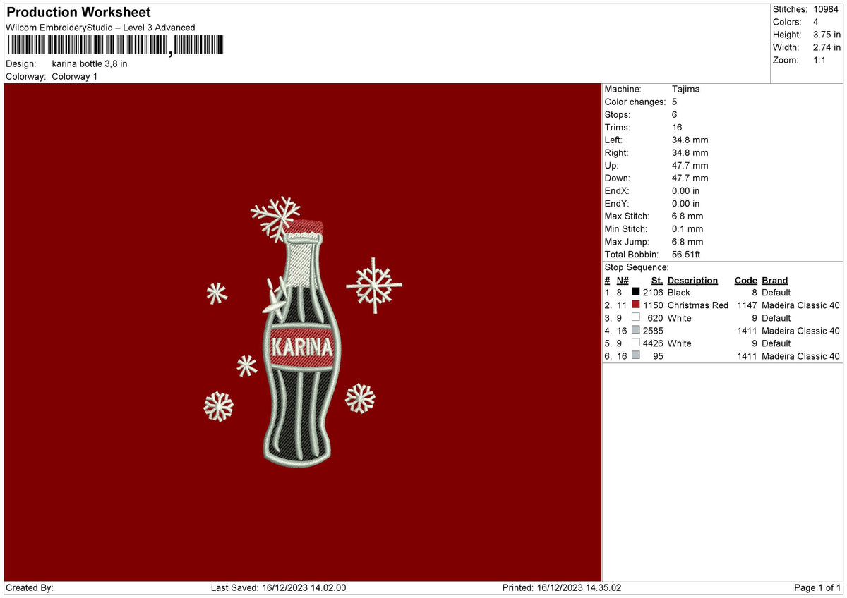 Karina Bottle Embroidery File 6 sizes
