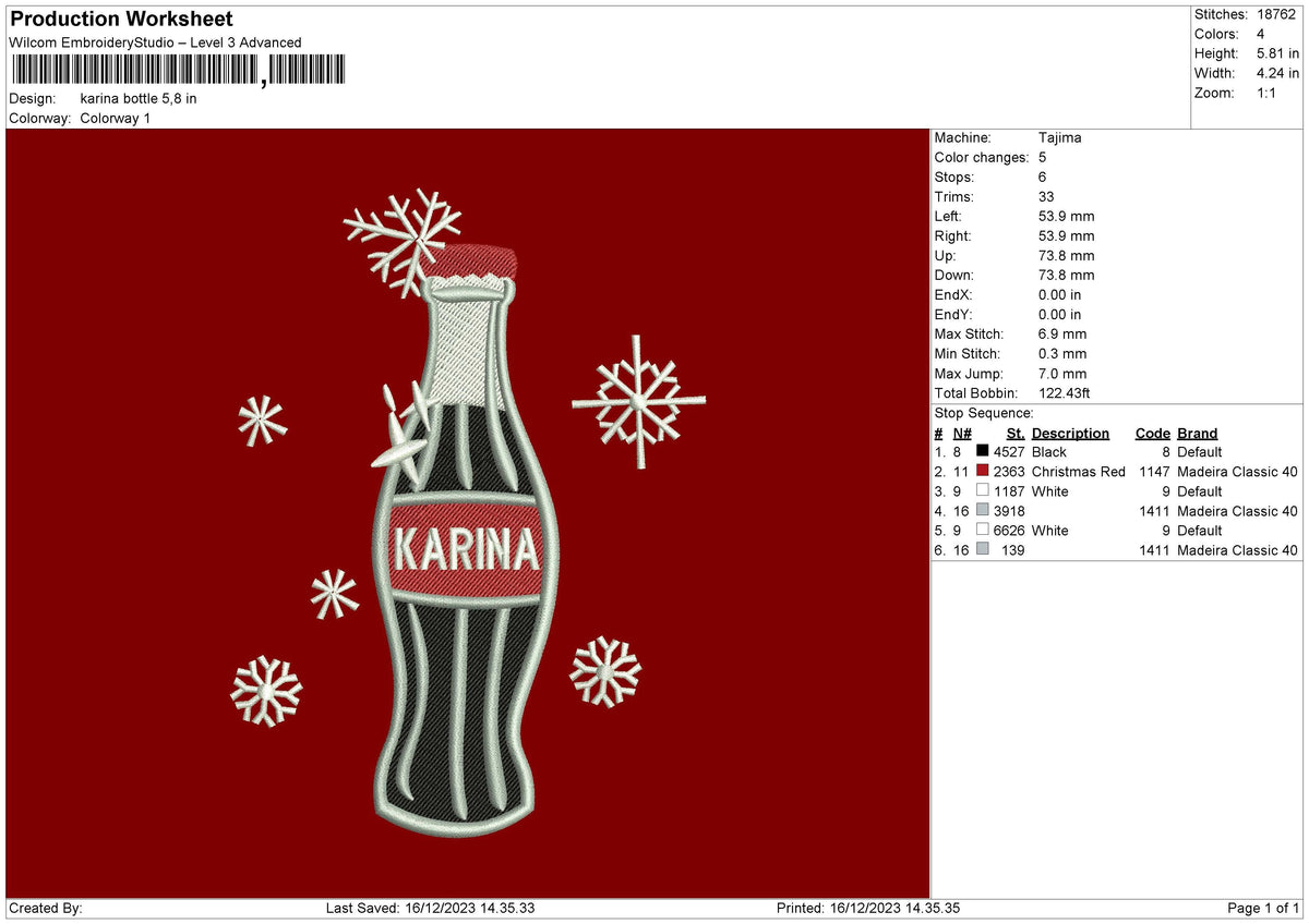 Karina Bottle Embroidery File 6 sizes