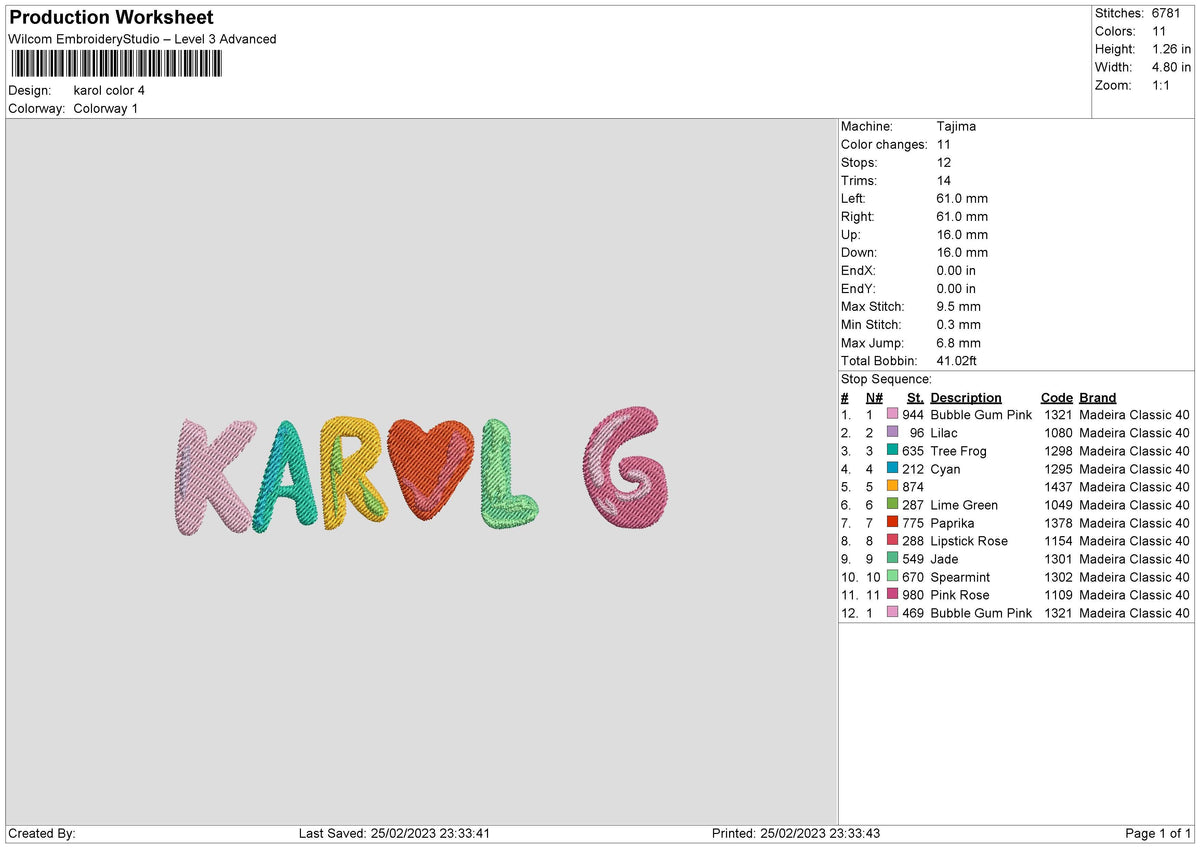Karol Color Embroidery File 6 sizes