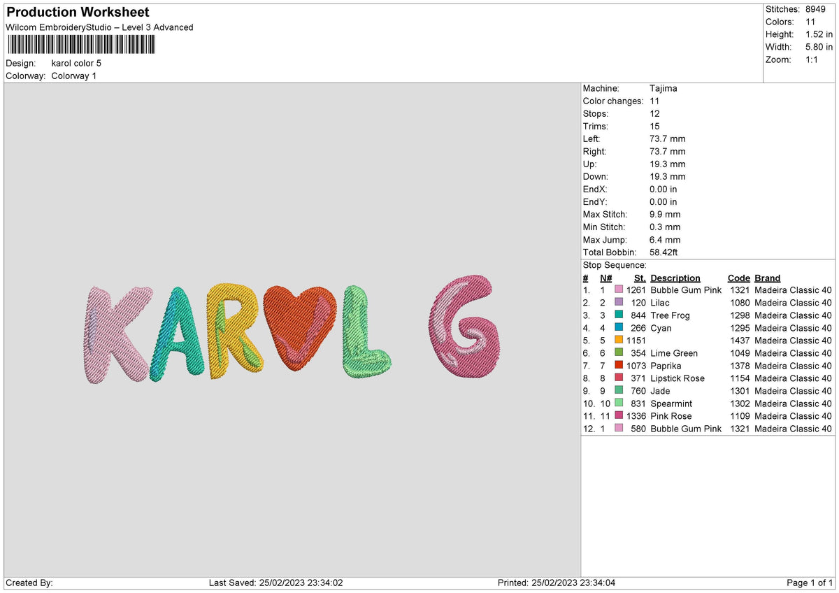 Karol Color Embroidery File 6 sizes